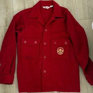 Vintage Boy Scout of america red wool shirt jacket w cool patches